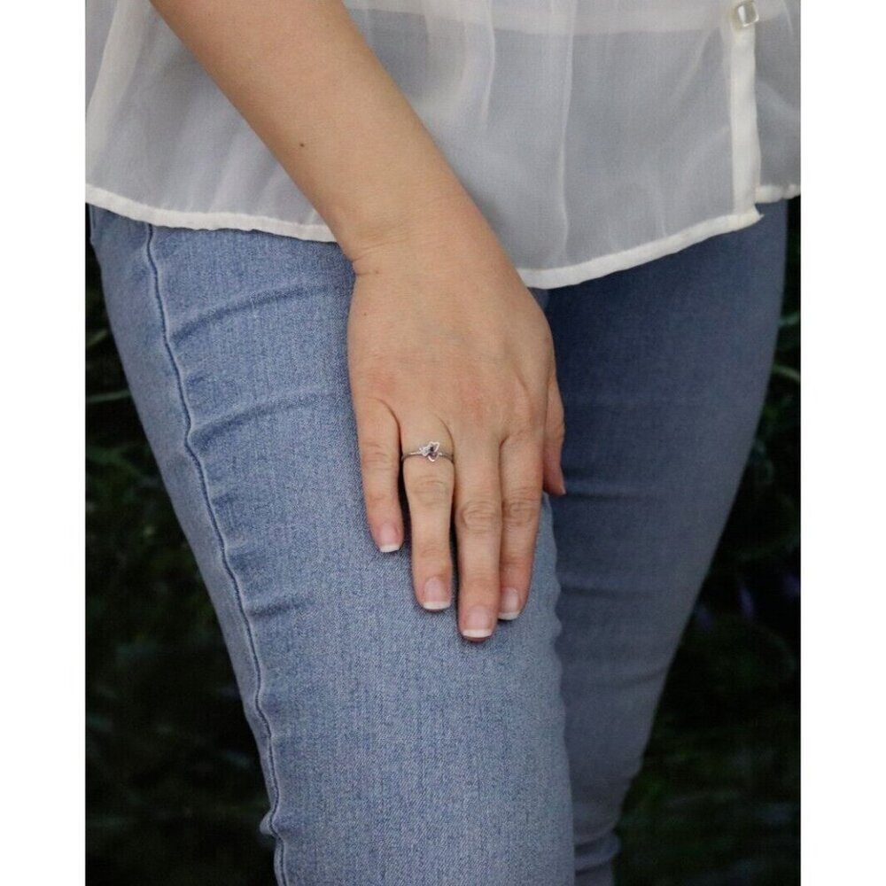14k White Gold Heart Ring Blue Cubic Zirconia High Setting Size 6 1/4 - Picture 4 of 8